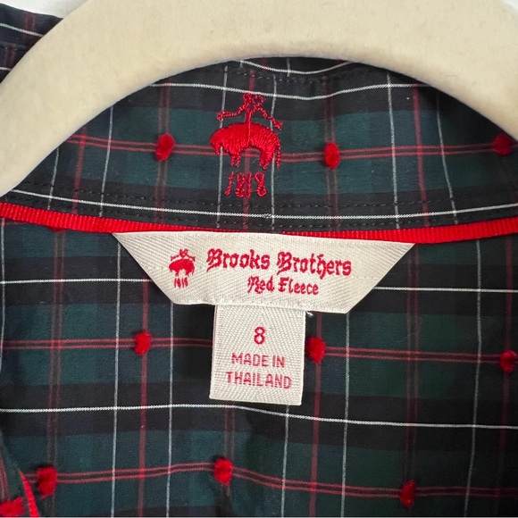 Vintage Brooks Brothers green black red tartan plaid button down tuxedo shirt - Picture 3 of 13